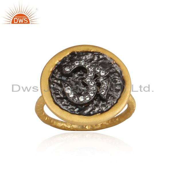 Cubic Zirconia Om Sterling Silver Gold Plated Ring