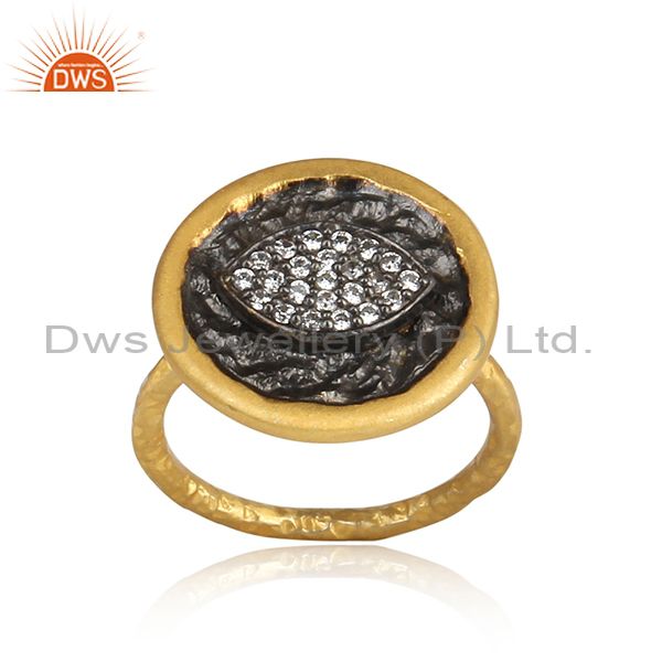 Sterling Silver Gold Plated Cubic Zirconia Mounted Ring