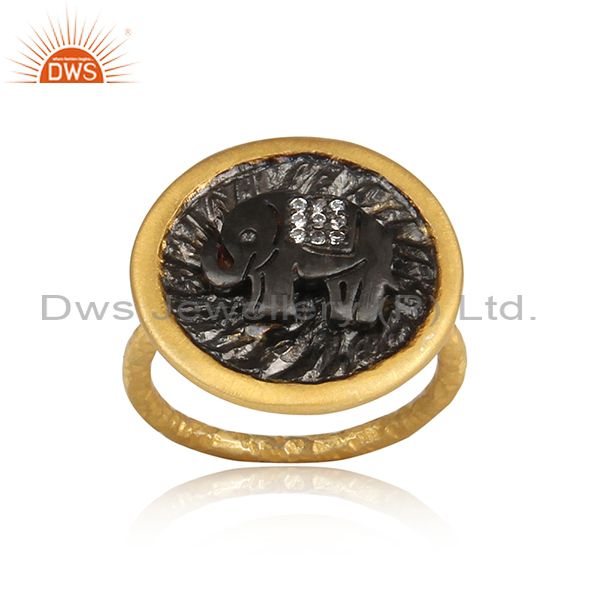 Cubic Zirconia Elephant Sterling Silver Gold Plated Ring