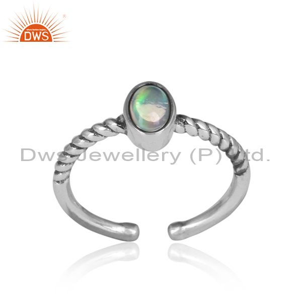 Oval Ethiopian Opal Handmade Oxidized 925 Silver Twist Ring