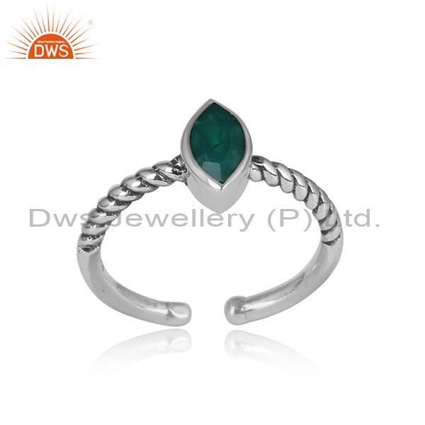 Green Onyx Oval Cut Oxidized Adjustable Sterling Silver Ring