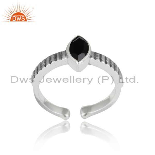 Black Onyx Oval Cut Oxidized Adjustable Sterling Silver Ring