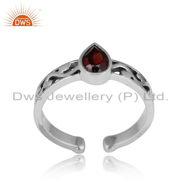 Garnet Pear Shape Cut Sterling Silver Oxidized Ring
