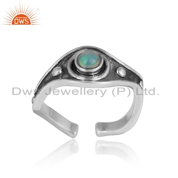 Fancy Ethiopian Opal Cabushion Silver Oxidized Ring