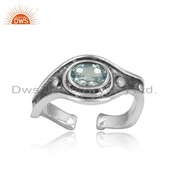 Fancy Blue Topaz Sterling Silver Oxidized Adjustable Ring