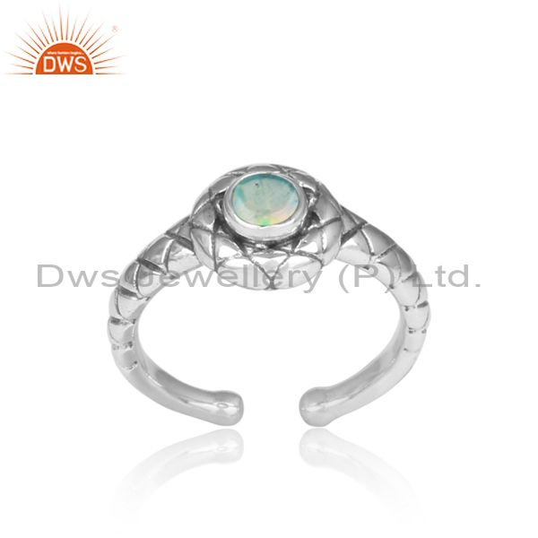 Handmade Ethiopian Opal Set Oxidized 925 Silver Pattern Ring