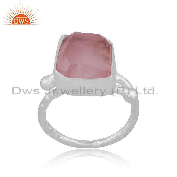 Rose Quartz Rough Cut Sterling Silver Adjustable Ring