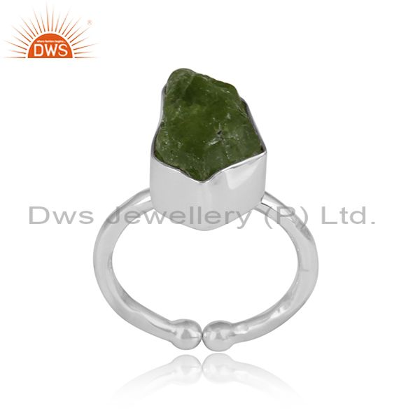 Peridot Rough Cut Sterling Silver Adjustable Ring