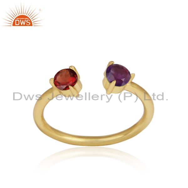 Amethyst And Red Garnet Set Gold On Silver Statement Ring