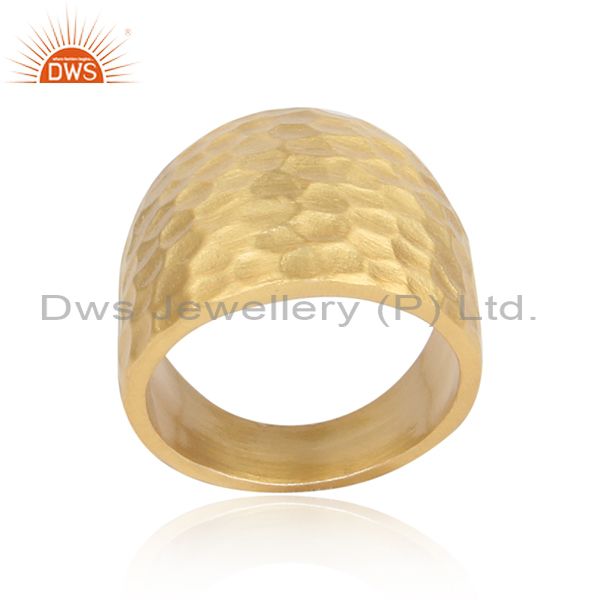 Gold Plated 925 Sterling Silver Hammered Bold Statement Ring
