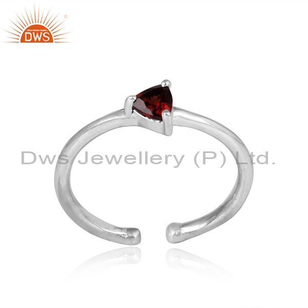 Triangular Cut Garnet Set Sterling Silver Fine Ring