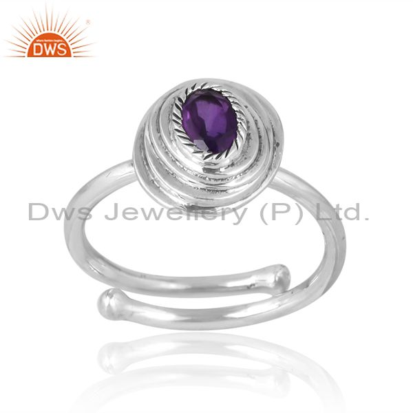 Plain Silver Band In Circular Pattern With Amethyst Stone