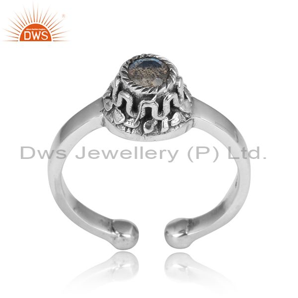 Oval Labradorite Set Handmade Oxidized Silver Ethnic Ring