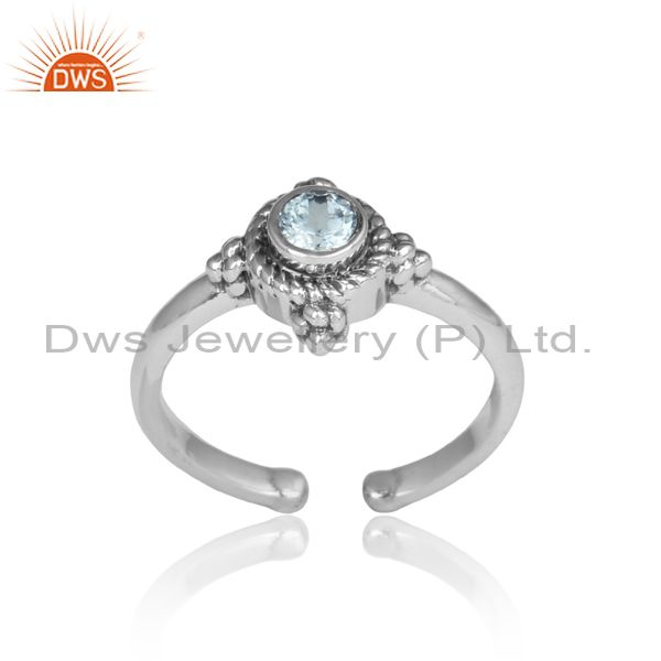 Blue Topaz Set Fancy Oxidized Silver Adjustable Ethnic Ring