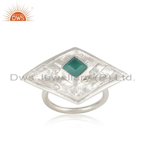 Green Onyx Set Woven Fine 925 Silver Rhombus Statement Ring