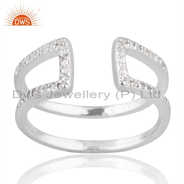 Adjustable Double Layer Silver White Ring With White Topaz