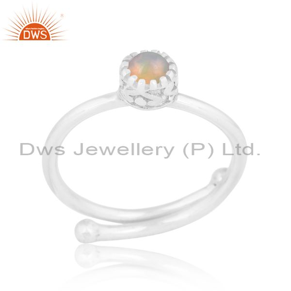 Sterling Silver White Ethiopian Opal Cabushion Round Ring