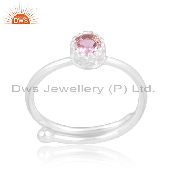 Sterling Silver White Ring With Round Pink Amethyst Stone