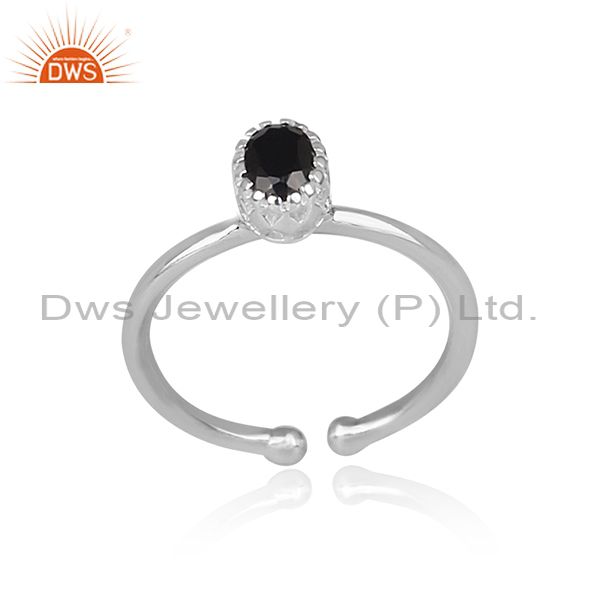 Black Spinal Set Fine 925 Sterling Silver Oval Shape Ring