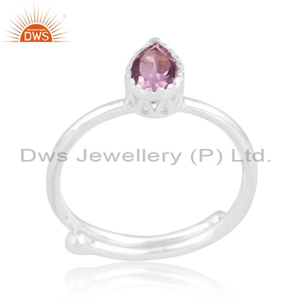 Sterling Silver Ring With Pink Amethyst Pear Cut Stone