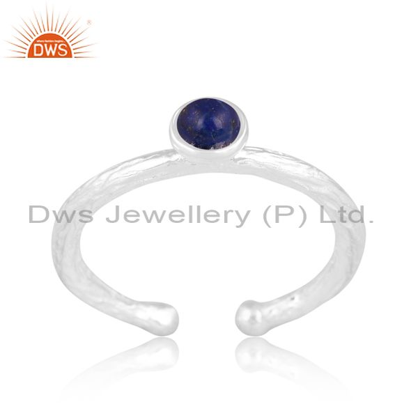 Lapis Cabochon Round On White Sterling Silver Ring
