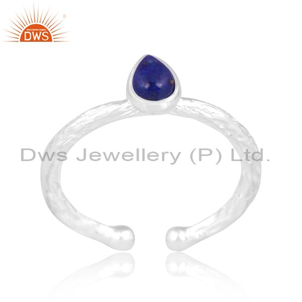 Sterling Silver White Ring With Pear Cut Lapis Stone