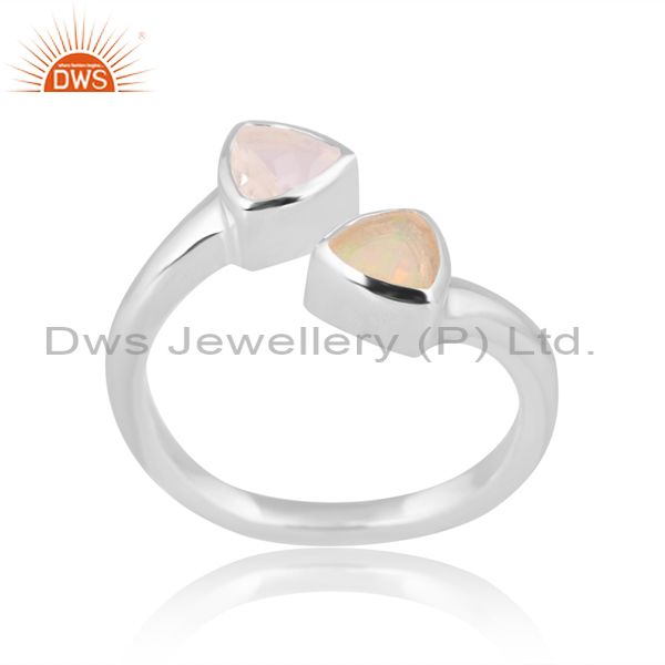 Crystal Quartz And Ethiopian Opal Set Fine 925 Silver Ring