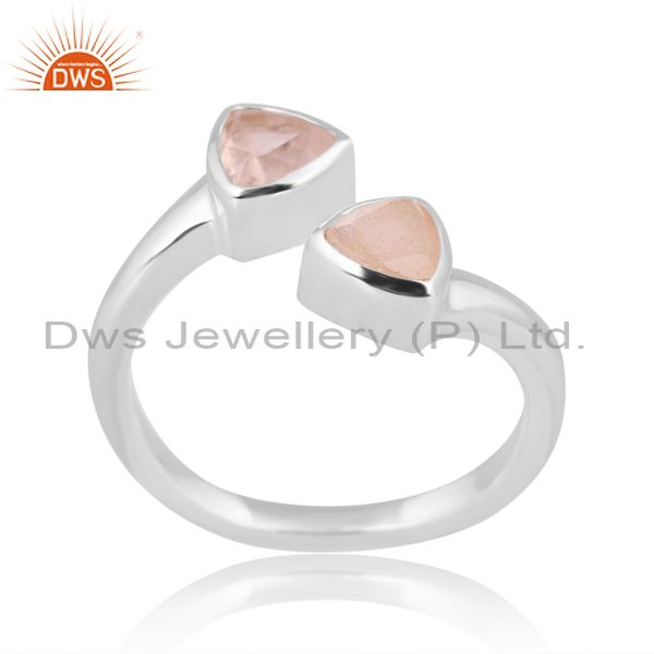 Sterling Silver Ring With Rose Quartz & Peach Moonstone