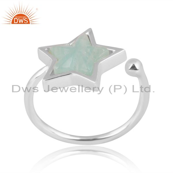 White Sterling Silver Ring With Star Shaped Amazonite