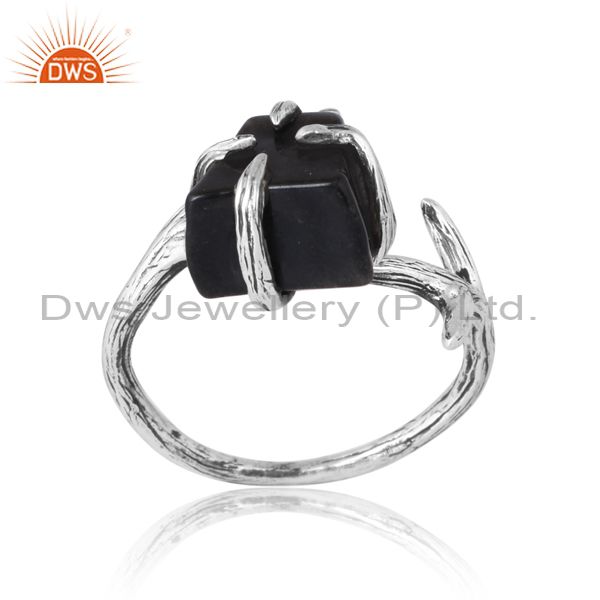 Mystical Beauty: Silver Oxidized Black Obsidian Ring