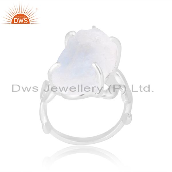 Prong Setting Silver Ring Semicircle Band With Moonstone