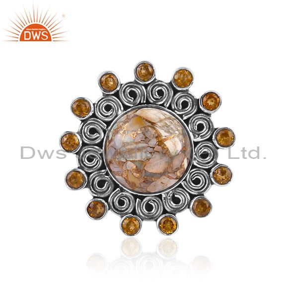 Mojave Copper Ethiopian Opal And Citrine Oxide Silver Ring
