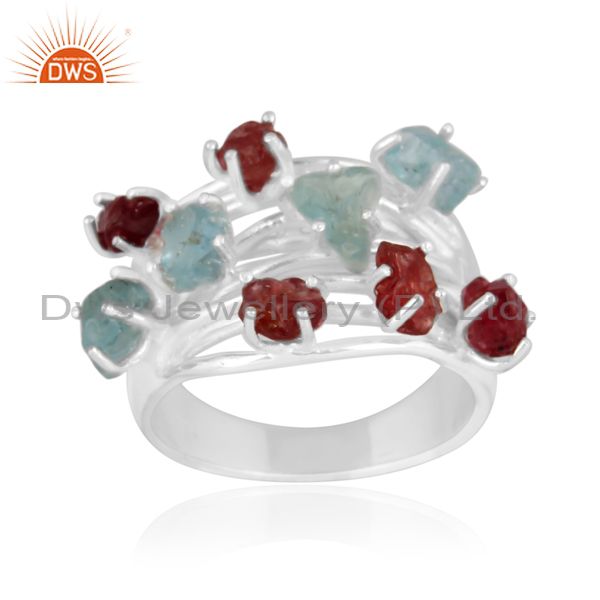 Rough Cut Apatite And Spinel Ruby Set Fine 925 Silver Ring