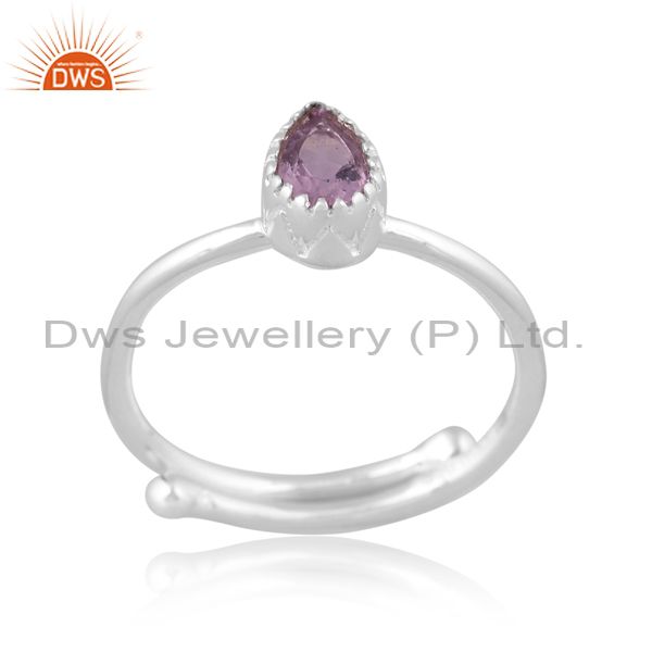Pear Cut Pink Amethyst Set Fine 925 Sterling Silver Ring