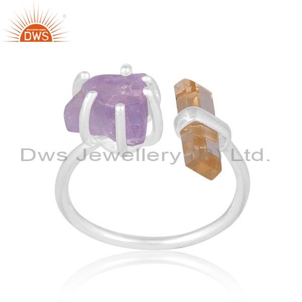 Sterling Silver Ring With Citrine And Pink Amethyst