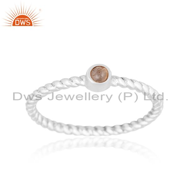 Labradorite Gemstone On Bani Wire White Sterling Silver Ring