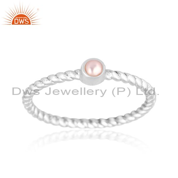 Beni Wire Sterling Silver Ring With Round Cut Pearl Cabochon