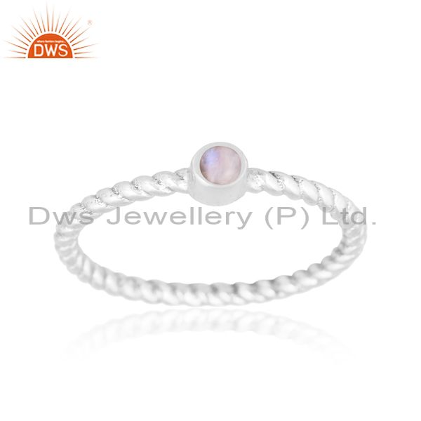 Rainbow Moonstone Cabochon Stone On Sterling Silver Ring