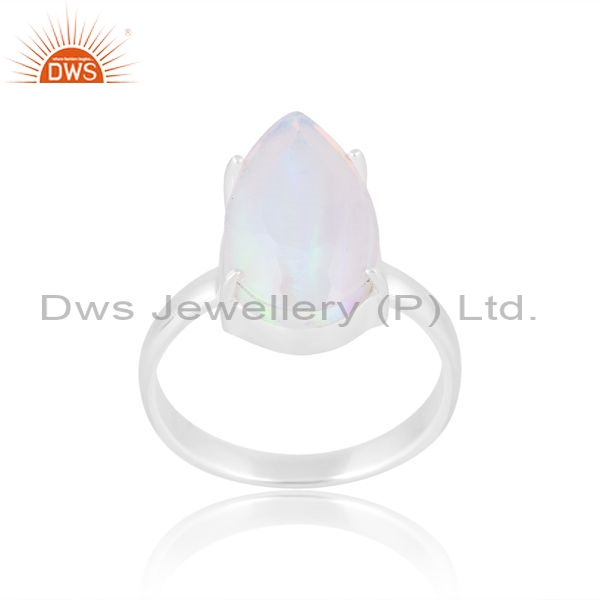 Sterling Silver White Ring With Arora Opal Pear Cut Stone