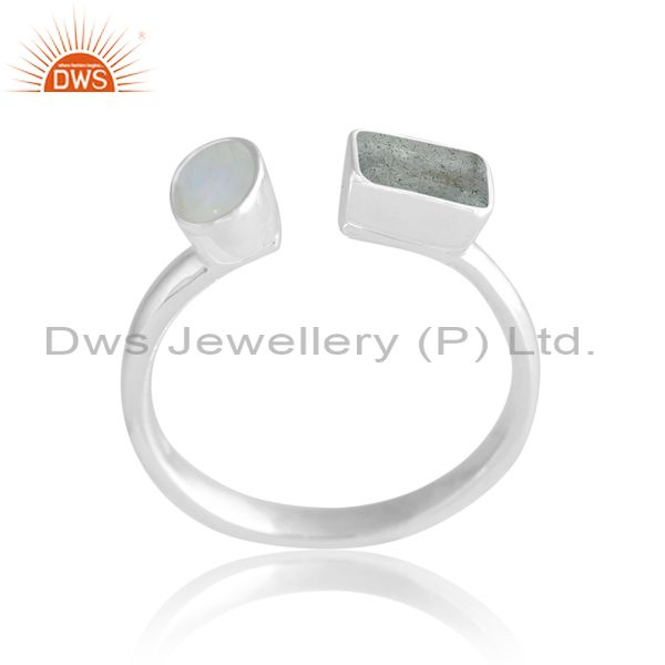Unique Adjustable Ring Moonstone And Labradorite In Silver