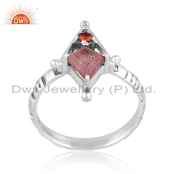 Sterling Silver Ring With Garnet And Strawberry Gemstone