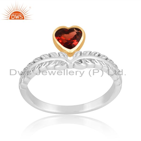 Sterling Silver Gold Ring With Garnet Heart Cut Stone