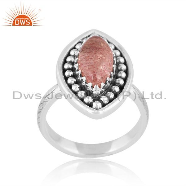Strawberry Quartz On Oxidized Sterling Silver Ring