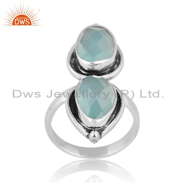 Oxidized Sterling Silver Ring With Aqua Chalcedony