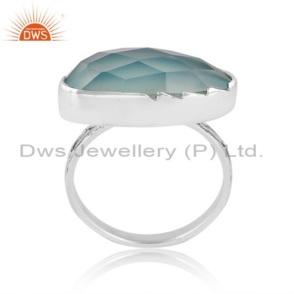 Sterling Silver Ring With Aqua Chalcedony Unshaped Stone