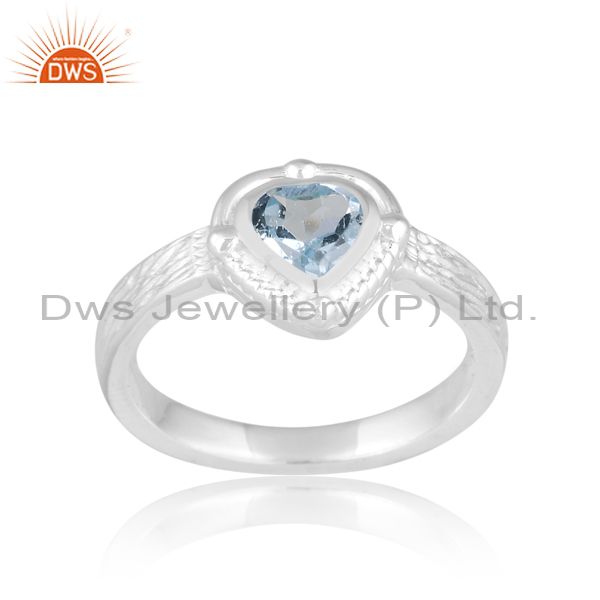 Sterling Silver White Ring With Heart Cut Blue Topaz