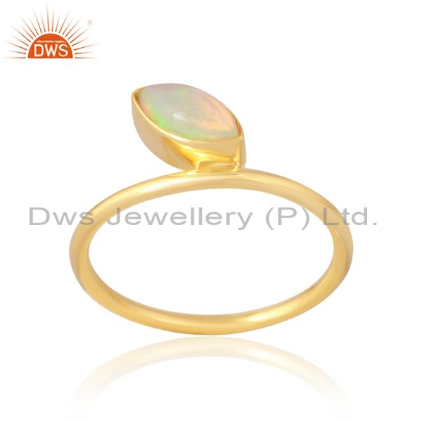 18K Gold 925 Silver Cushion Marquise Ethiopian Opal Ring
