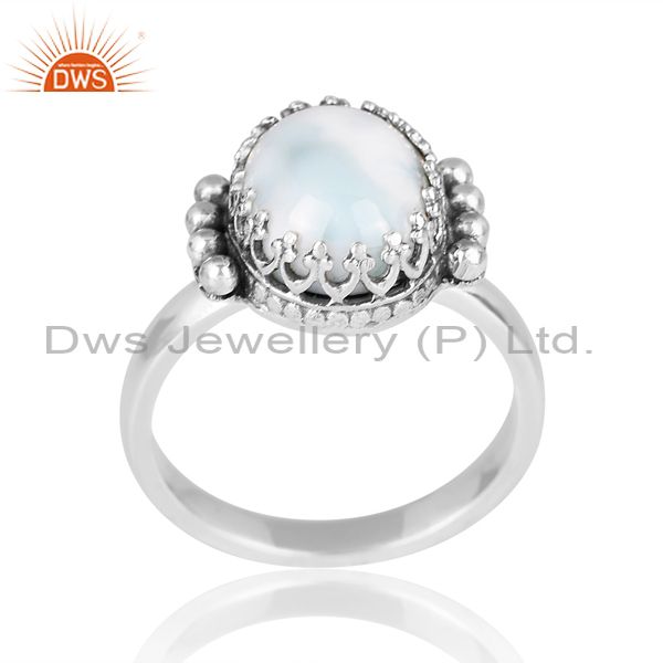 Sterling Silver Oxidized Ring With Larimar Gemstone On Top