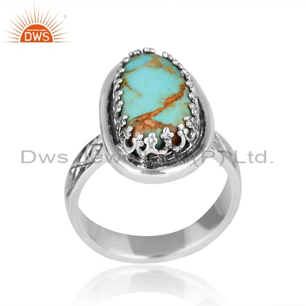 Kingman Turquoise Gem On Oxidized Sterling Silver Ring