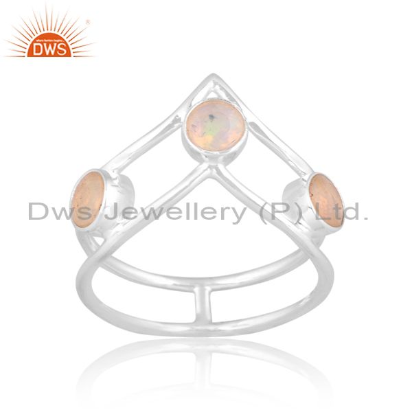 White Sterling Silver Ring With Ethiopian Opal Round Cut